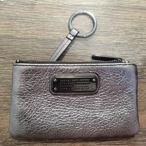 Marc By Marc Jacobs Metallic Silver Leather Keychain Wallet/coin Purse